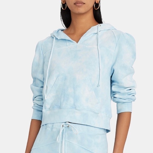 LoveShackFancy Kirby Cropped Tie Dye Hoodie Sweatshirt Pale Blue Size S - Picture 1 of 14